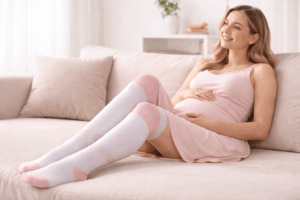 Pregnant woman relaxed thanks to her compression socks