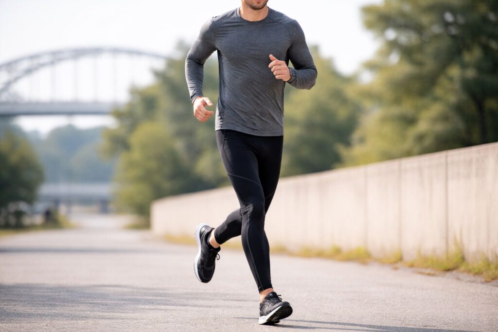 a man wearing his compression tights for running