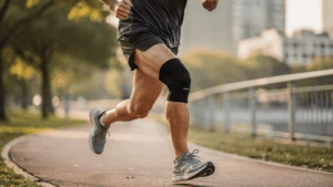 a runner wearing his Zensah compression knee brace