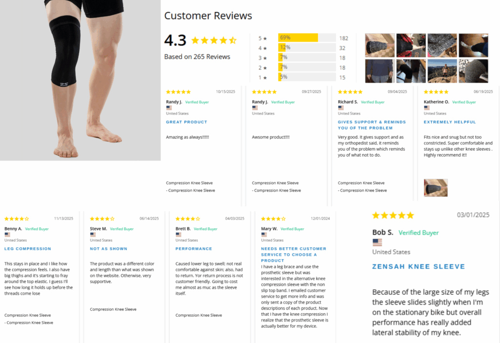customer reviews of the Zensah compression knee brace