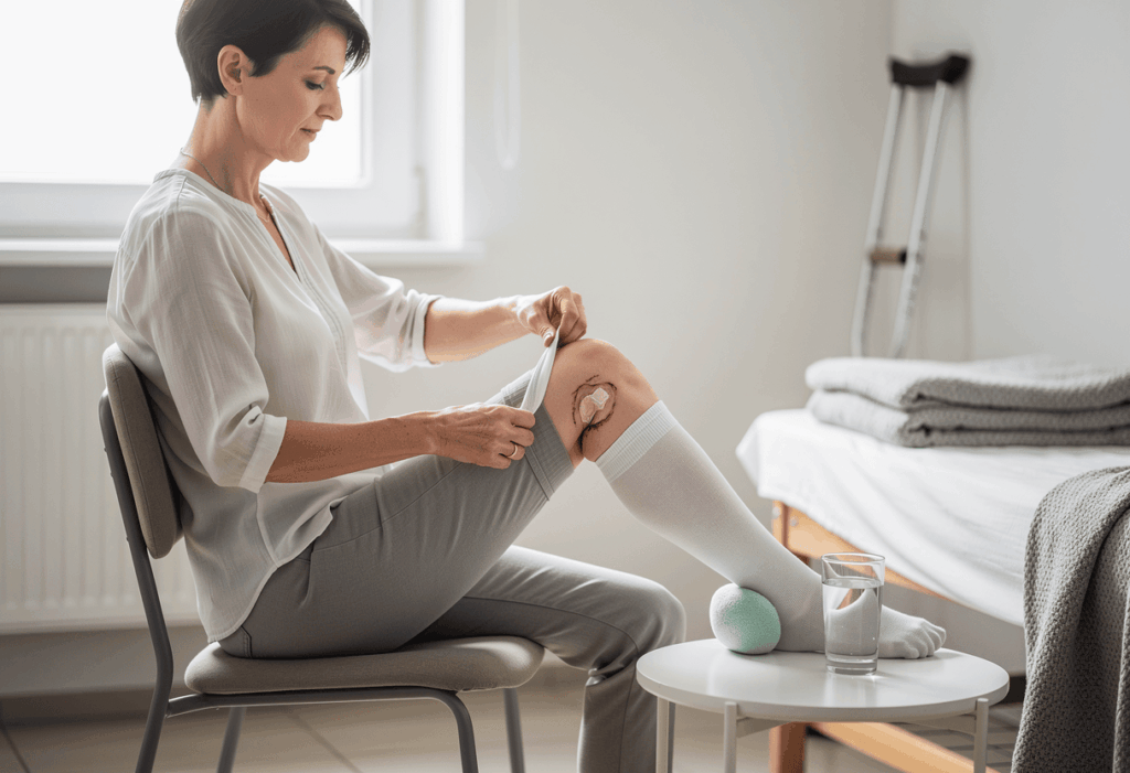 How to put on compression stockings with edema or after knee surgery