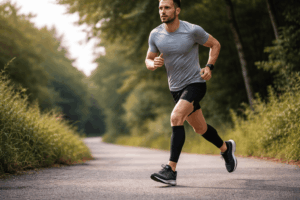 a person wearing their Zensah compression leg sleeves