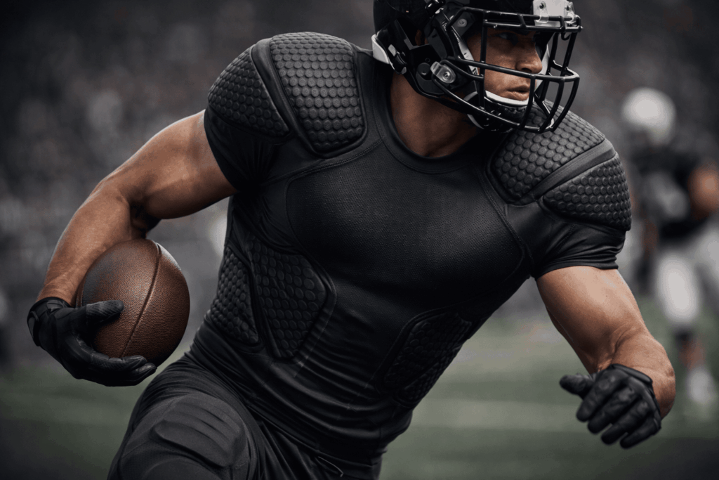 a soccer player wearing his padded compression shirt