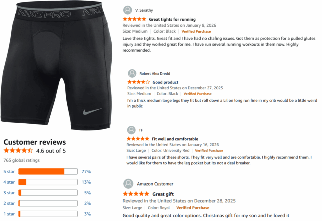 customer reviews of Nike Pro Compression Shorts